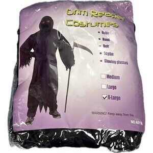 Grim Reaper Costume Scream with Glowing Eyes For Kids SZ XLARGE NEW in PACKAGE